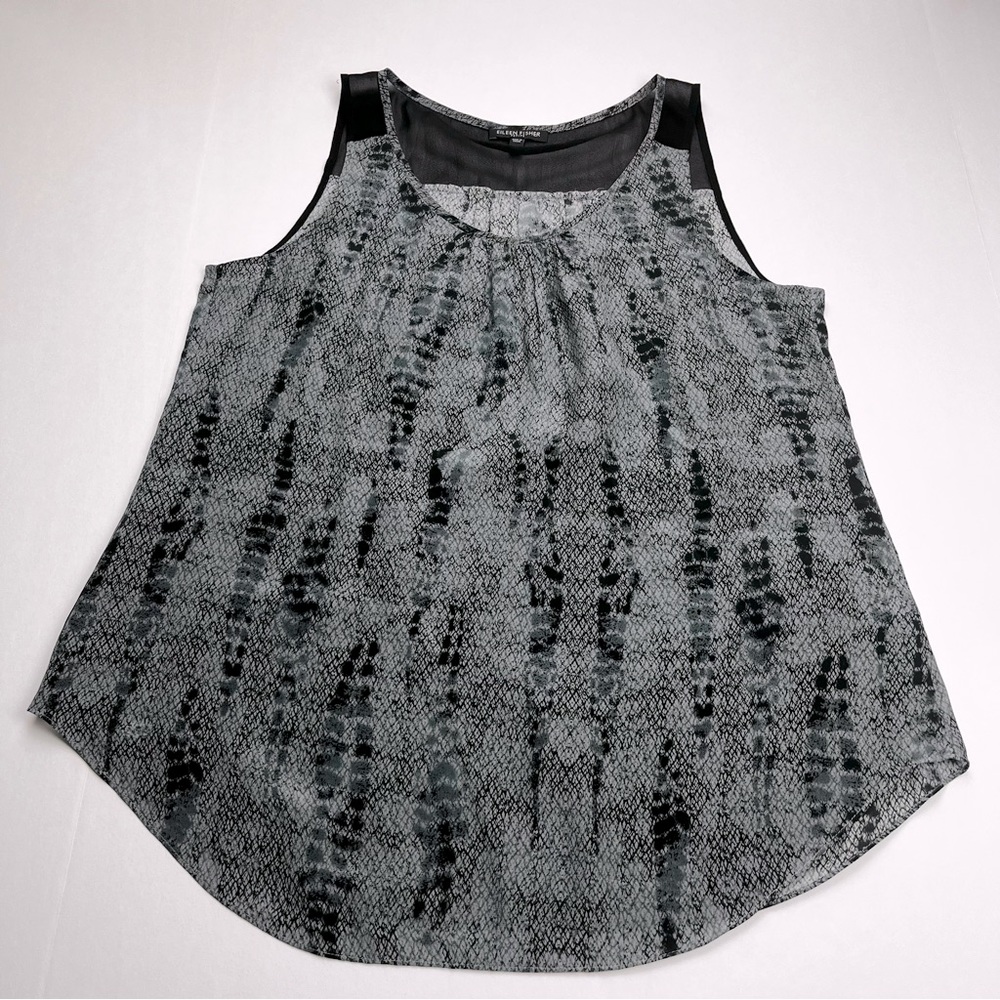 Eileen Fisher Medium Petite MP Women 100% Silk Sleeveless Sheer Blouse Shell Top